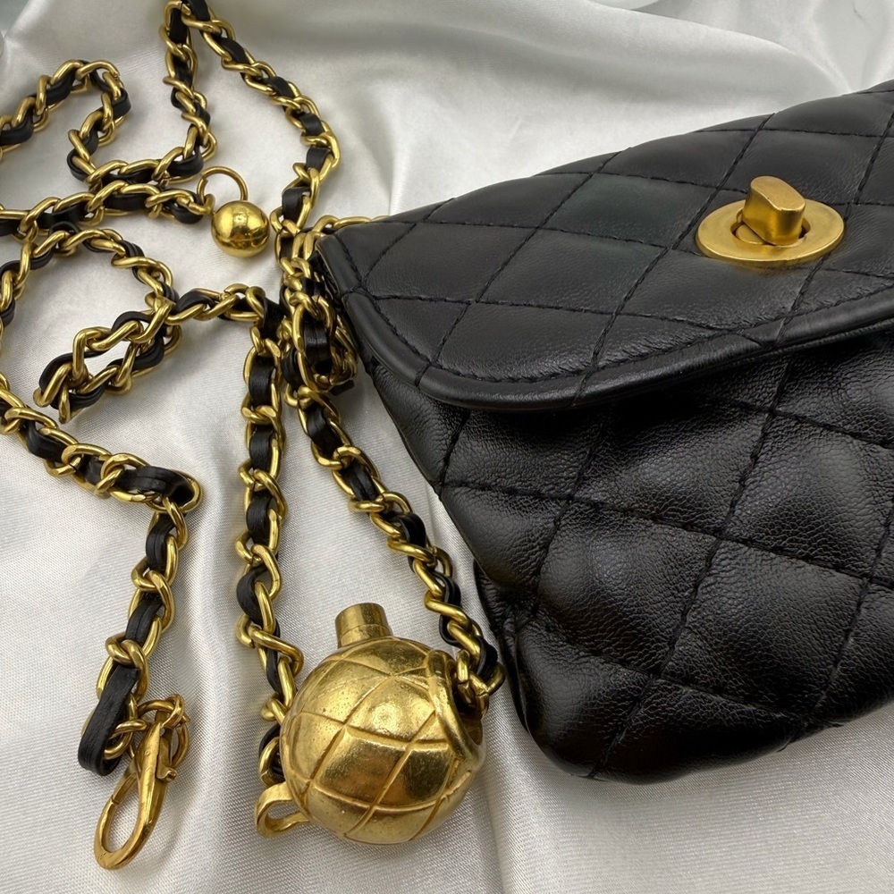New Chic Black Quilted Chain Belt Bag